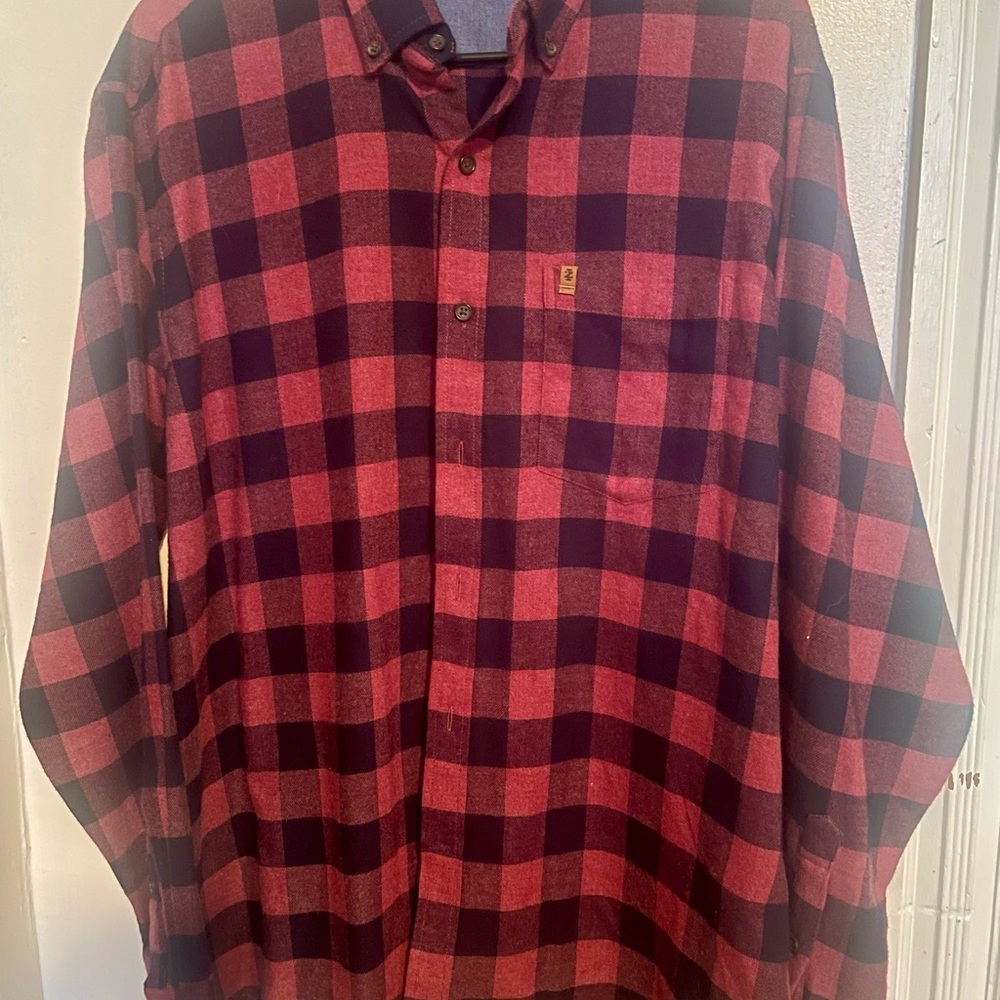 Izod Red and Navy Plaid Button-Down Shirt